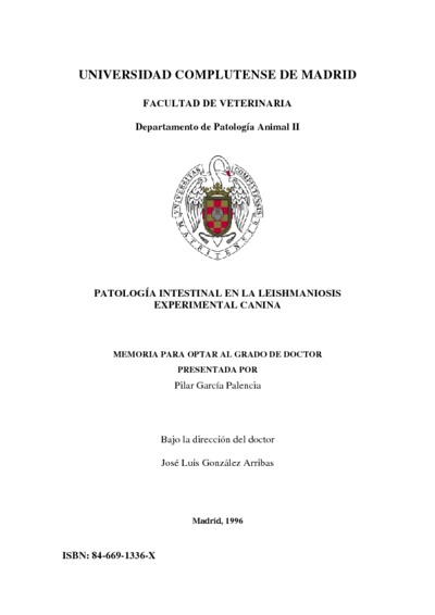Patología intestinal en la Leishmaniosis experimental caninaTesis doctorales publicadas Universidad Complutense de Madrid
