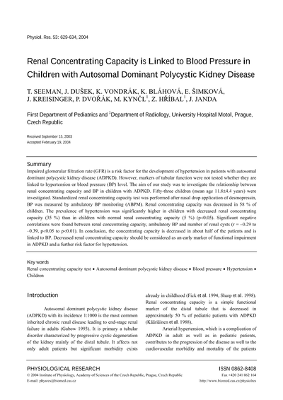Renal Concentrating Capacity is Linked to Blood Pressure in Children with Autosomal Dominant Polycystic Kidney Disease