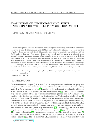 Evaluation of decision-making units based on the weight-optimized DEA model