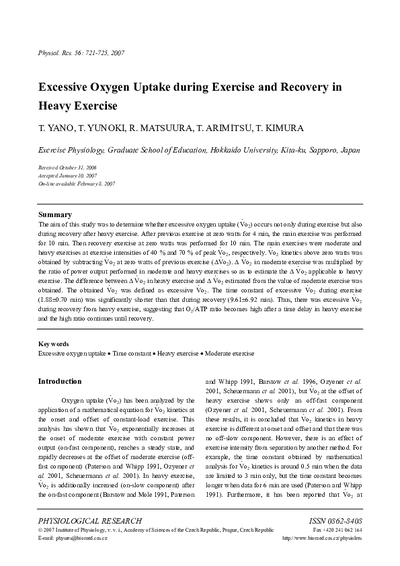 Excessive oxygen uptake during exercise and recovery in heavy exercise