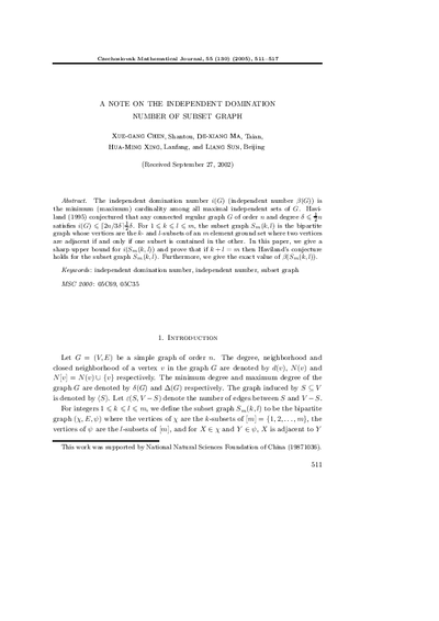 A note on the independent domination number of subset graph