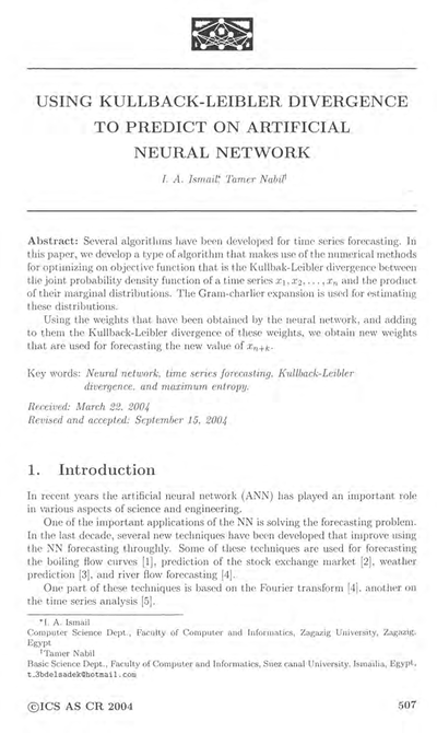 Using Kullbak-Leibler divergence to predict on artificial neural network