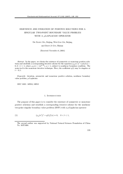 Existence and iteration of positive solutions for a singular two-point boundary value problem with a $p$-Laplacian operator