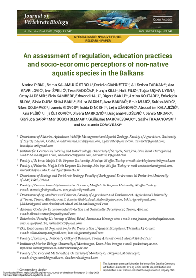 An assessment of regulation, education practices and socio-economic perceptions of non-native aquatic species in the Balkans