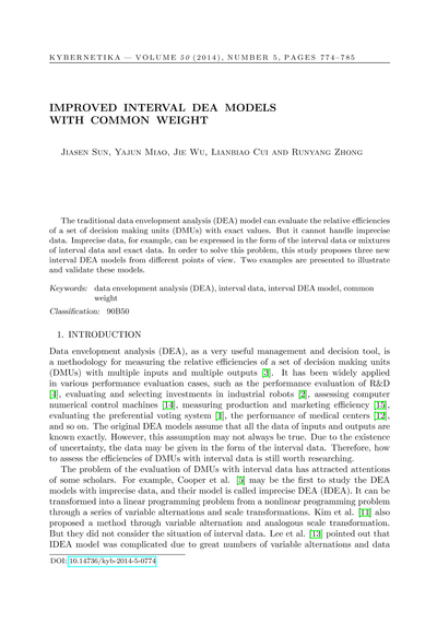 Improved interval DEA models with common weight