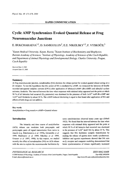 Cyclic AMP synchronizes evoked quantal release at frog neuromuscular junctions