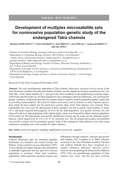 Development of multiplex microsatellite sets for noninvasive population genetic study of the endangered Tatra chamois