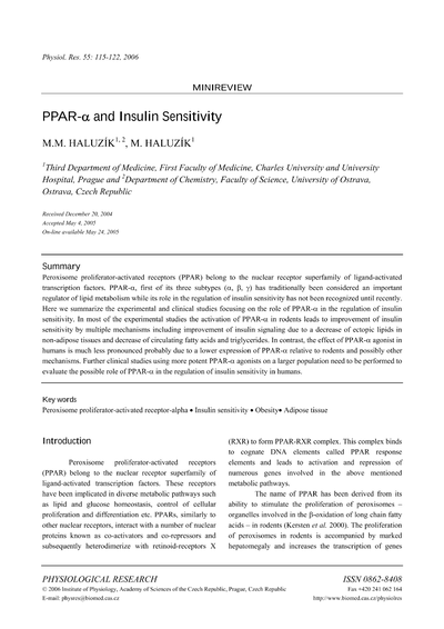 PPAR-alpha and insulin sensitivity