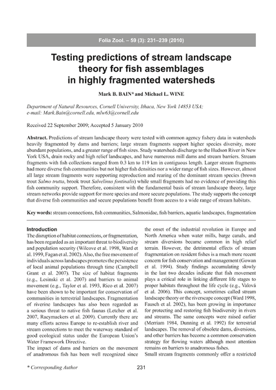 Testing predictions of stream landscape theory for fish assemblages in highly fragmented watersheds