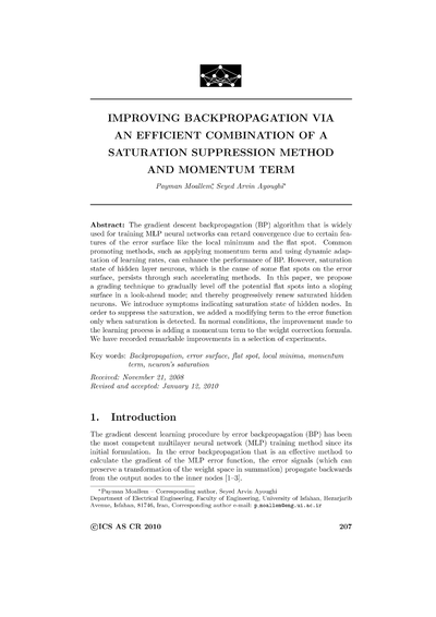 Improving backpropagation via an efficient combination of a saturation suppression method and momentum term