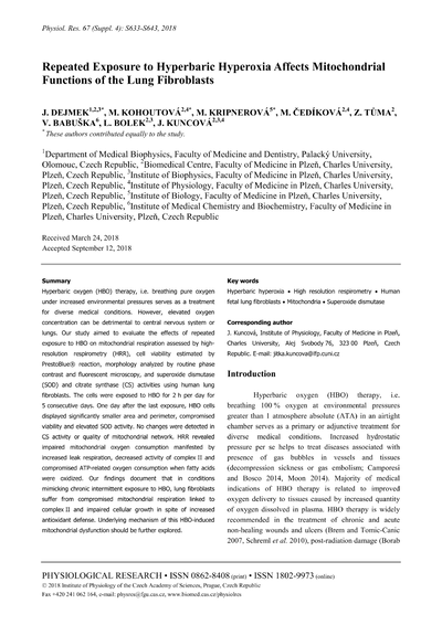 Repeated exposure to hyperbaric hyperoxia affects mitochondrial functions of the lung fibroblasts