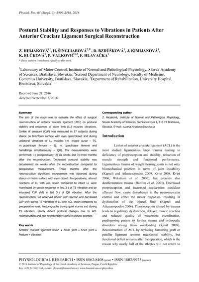 Postural stability and responses to vibrations in patients after anterior cruciate ligament surgical reconstruction