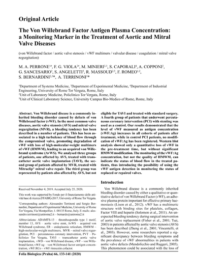 The von Willebrand factor antigen plasma concentration: a monitoring marker in the treatment of aortic and mitral valve diseases