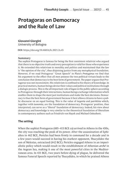 Protagoras on democracy and the rule of law