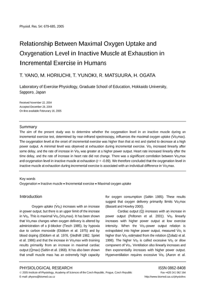 Relationship Between Maximal Oxygen Uptake and Oxygenation Level in Inactive Muscle at Exhaustion in Incremental Exercise in Humans