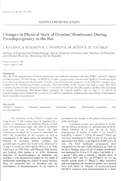 Changes in physical state of ovarian membranes during pseudopregnancy in the rat