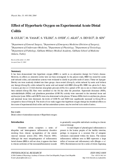 Effect of Hyperbaric Oxygen on Experimental Acute Distal Colitis
