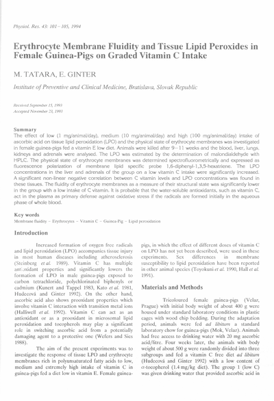 Erythrocyte membrane fluidity and tissue lipid peroxides in female Guinea-pigs on graded vitamin C intake