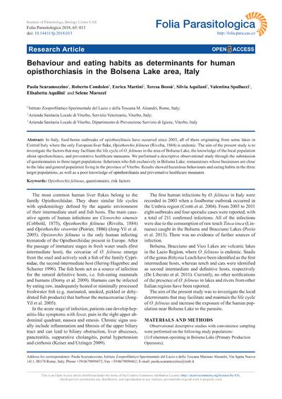 Behaviour and eating habits as determinants for human opisthorchiasis in the Bolsena Lake area, Italy