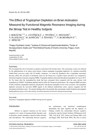 The effect of tryptophan depletion on brain activation measured by functional magnetic resonance imaging during the Stroop test in healthy subjects