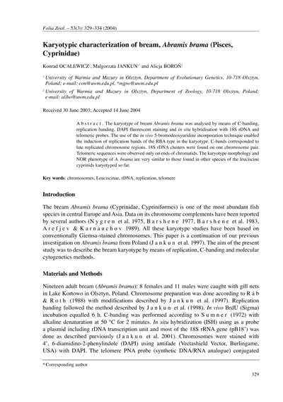 Karyotypic characterization of bream, Abramis brama (Pisces, Cyprinidae)