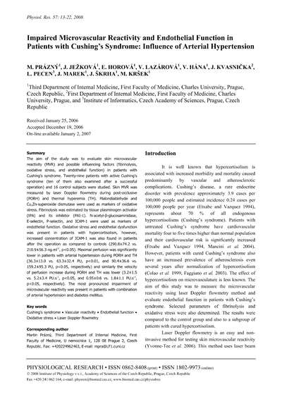 Impaired microvascular reactivity and endothelial function in patients with Cushing´s syndrome: influence of arterial hypertension