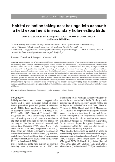 Habitat selection taking nest-box age into account: a field experiment in secondary hole-nesting birds