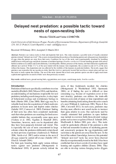 Delayed nest predation: a possible tactic toward nests of open-nesting birds