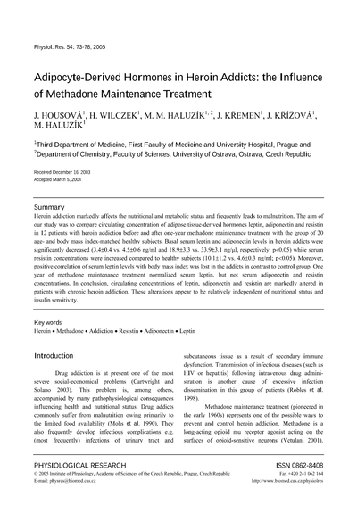 Adipocyte-derived hormones in heroin addicts: the influence of methadone maintenance treatment