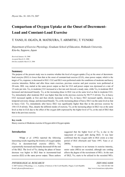 Comparison of oxygen uptake at the onset of decrement-load and constant-load exercise