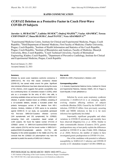 CCR5Δ32 deletion as a protective factor in Czech first-wave COVID-19 subjects