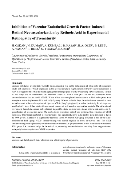 Inhibition of Vascular Endothelial Growth Factor-Induced Retinal Neovascularization by Retinoic Acid in Experimental Retinopathy of Prematurity