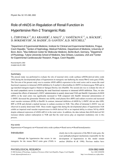 Role of nNOS in Regulation of Renal Function in Hypertensive Ren-2 Transgenic Rats