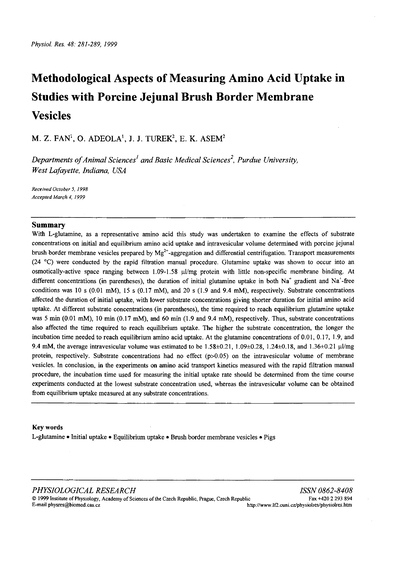 Methodological aspects of measuring amino acid uptake in studies with porcine jejunal brush border membrane vesicles