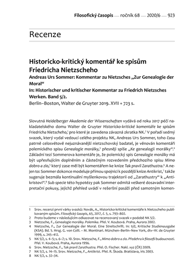 Historicko-kritický komentář ke spisům Friedricha Nietzscheho: Andreas Urs Sommer: Kommentar zu Nietzsches "Zur Genealogie der Moral"