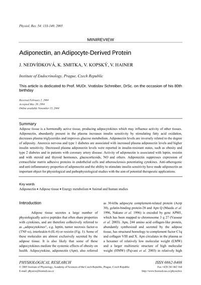 Adiponectin, an adipocyte-derived protein