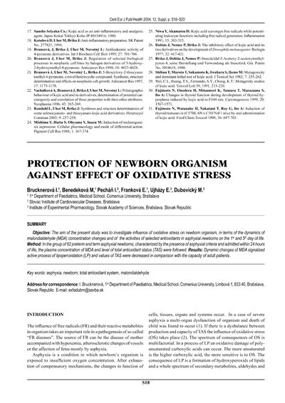 Protection of newborn organism against effect of oxidative stress
