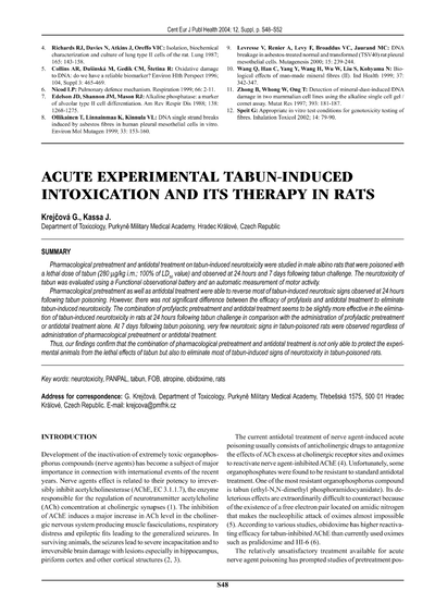 Acute experimental tabun-induced intoxication and its therapy in rats
