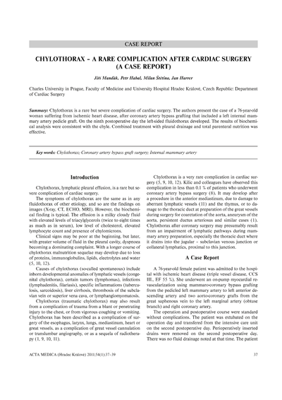 Chylothorax - a rare complication after cardiac surgery (a case report)