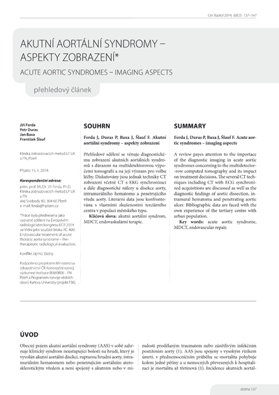 Akutní aortální syndromy - aspekty zobrazeníAcute aortic syndromes - imaging aspects