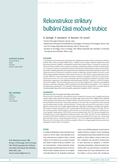 Rekonstrukce striktury bulbární části močové trubiceReconstruction of bulbar urethral strictures