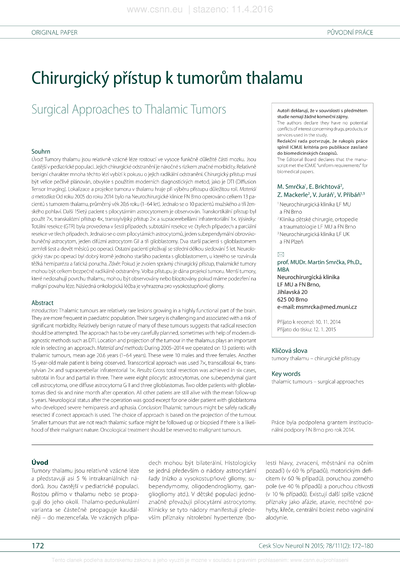 Chirurgický přístup k tumorům thalamuSurgical approaches to thalamic tumors