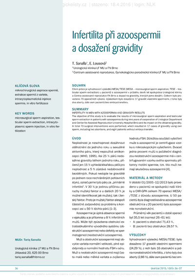 Infertilita při azoospermii a dosažení gravidityInfertility in men with azoospermia and gravidity results