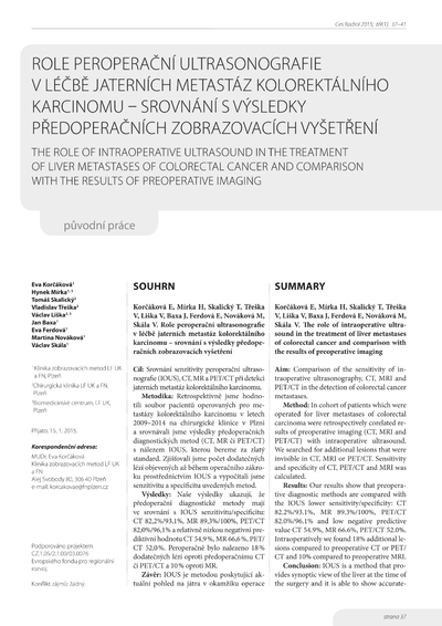 Role peroperační ultrasonografie v léčbě jaterních metastáz kolorektálního karcinomu - srovnání s výsledky předoperačních zobrazovacích vyšetřeníRole of intraoperative ultrasound in the treatment of liver metastases of colorectal cancer and comparison with the results of preoperative imaging