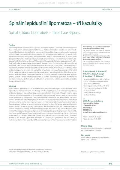 Spinální epidurální lipomatóza – tři kazuistikySpinal epidural lipomatosis – three case reports