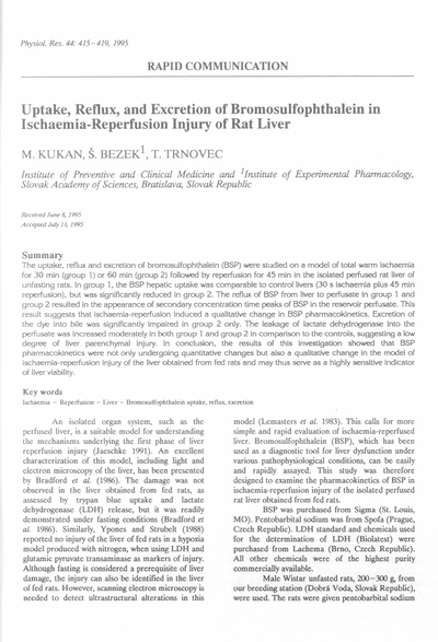 Uptake, reflux, and excretion of bromosulfophthalein in ischaemia-reperfusion injury of rat liver