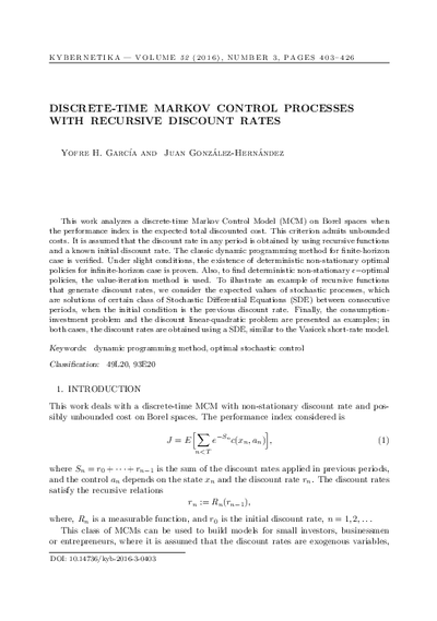 Discrete-time Markov control processes with recursive discount rates