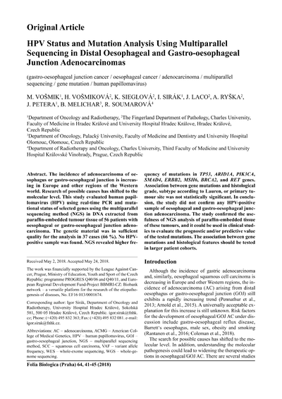 HPV status and mutation analysis using multiparallel sequencing in distal oesophageal and gastro-oesophageal junction adenocarcinomas