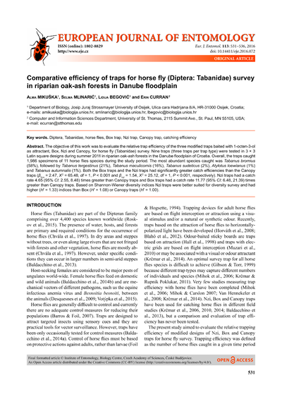 Comparative efficiency of traps for horse fly (Diptera: Tabanidae) survey in riparian oak-ash forests in Danube floodplain