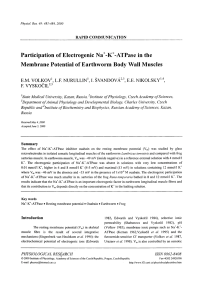 Participation of electrogenic Na+-K+-ATPase in the membrane potential of earthworm body wall muscles